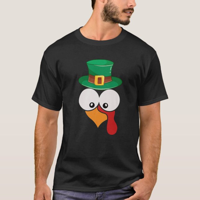 Camiseta Funny Turkey Face With Irish Hat Thanksgiving Day (Frente)