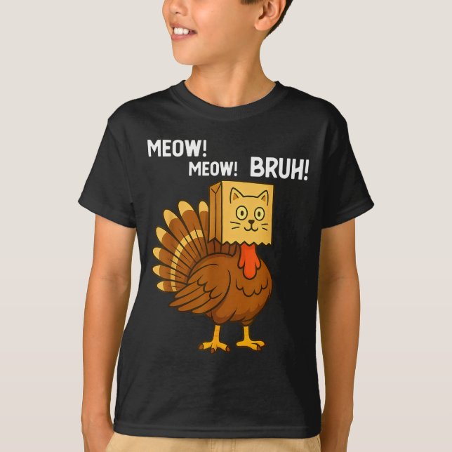 Camiseta Funny Turkey Meow Thanksgiving Fake Cat Meow Bruh  (Frente)