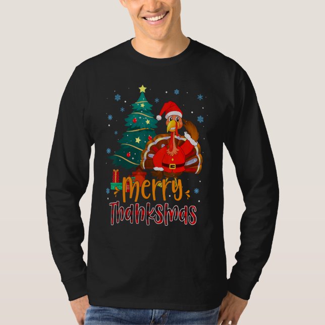 Camiseta Funny Turkey Santa Merry Thanksmas Christmas Thank (Frente)