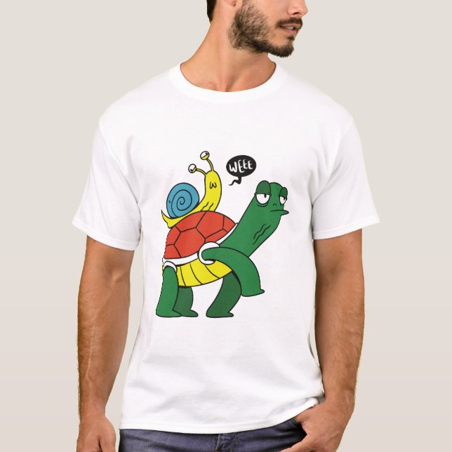 Camiseta Funny Turtle Riding Snail Cartoon T-Shirt (Frente)