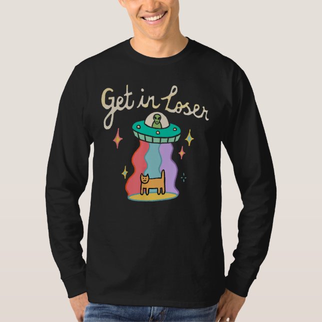 Camiseta Funny UFO Retro Get in Loser UFO Alien Cat Space L (Frente)