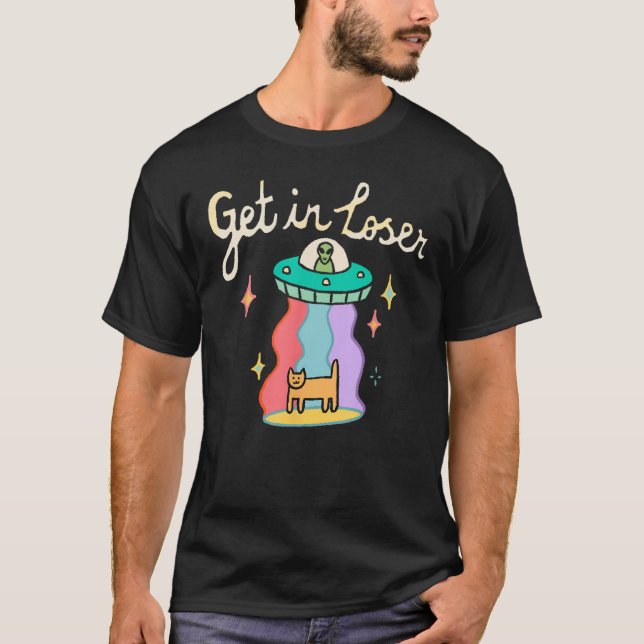 Camiseta Funny UFO Retro Get in Loser UFO Alien Cat Space L (Frente)