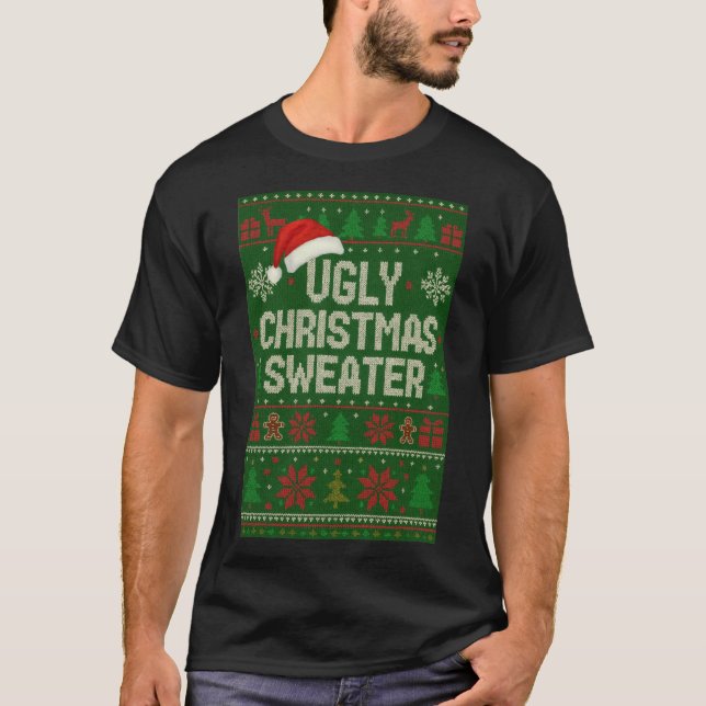 Camiseta Funny Ugly Christmas Sweater T-Shirt | Santa Hat (Frente)