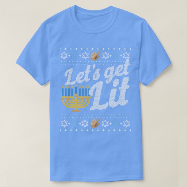 Camiseta Funny Ugly Hanukkah Sweater Lets Get Lit Menorah  (Frente do Design)