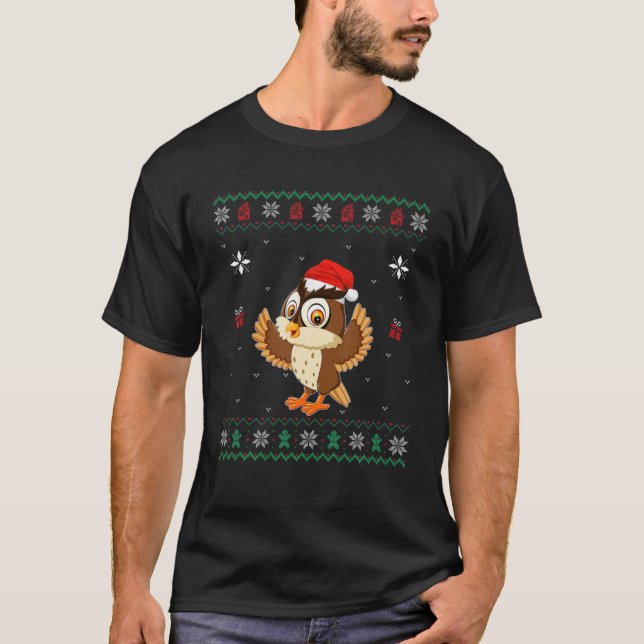 Camiseta Funny Ugly Xmas Sweater Style Matching Owl Christm (Frente)