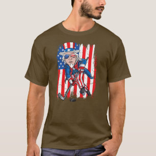 Camiseta Funny Uncle Sam Playing Ice Hockey American Flag