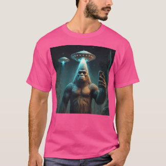 Camiseta Funny Única Selfie De Pé Grande Com Ufos Estranho