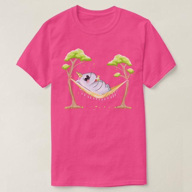 Camiseta Funny Unicorn em Hammock com óculos de sol que dão (Frente do Design)