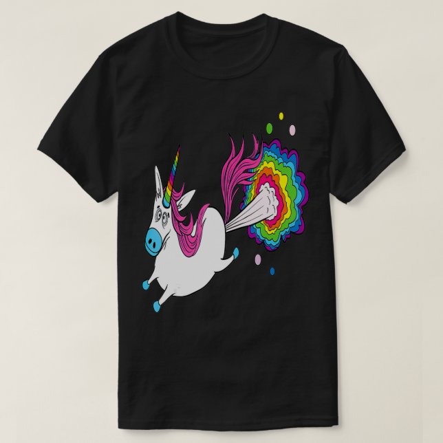 Camiseta Funny Unicorn Fazendo Arco-Íris (Frente do Design)