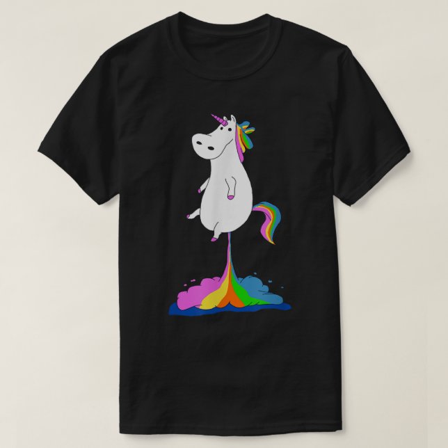 Camiseta Funny Unicorn Fazendo Arco-Íris - Arte Magical Úni (Frente do Design)