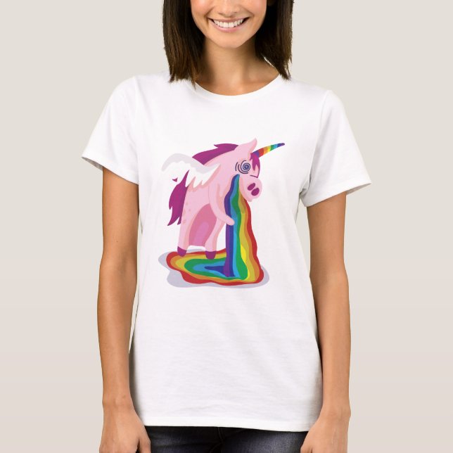 Camiseta Funny Unicorn Vomitando Rainbows Doente Gag Novelt (Frente)