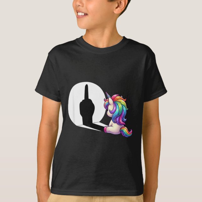 Camiseta Funny Unicorn With Middle Finger Morning Grouch  (Frente)