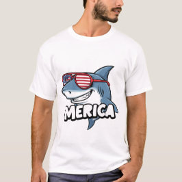 Camiseta Funny USA Flag Sunglasses Cool American Cute SharK