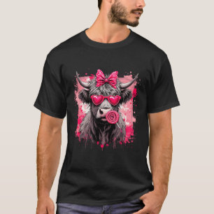 Camiseta Funny Valentine Highland Cow Lollip Coração Arte N