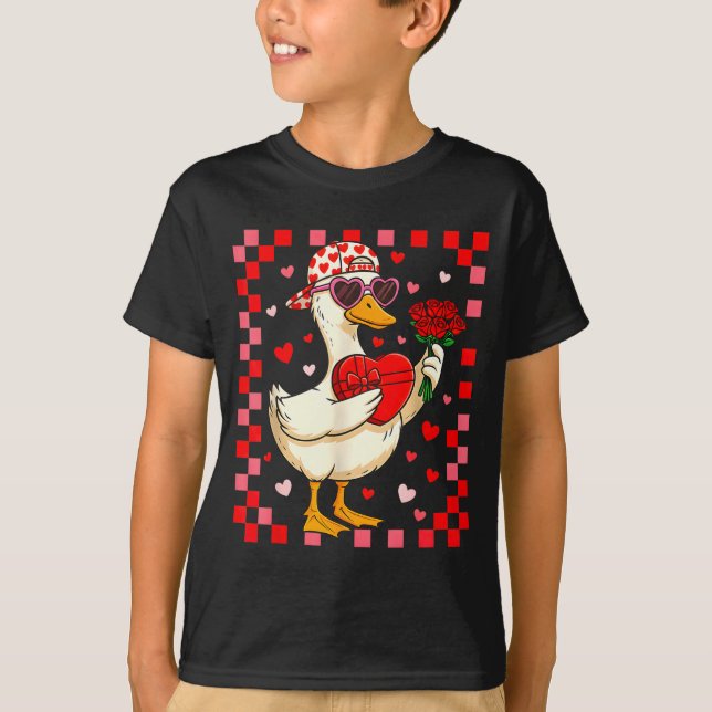 Camiseta Funny Valentines Day Duck Heart Valentine Cud Kids (Frente)