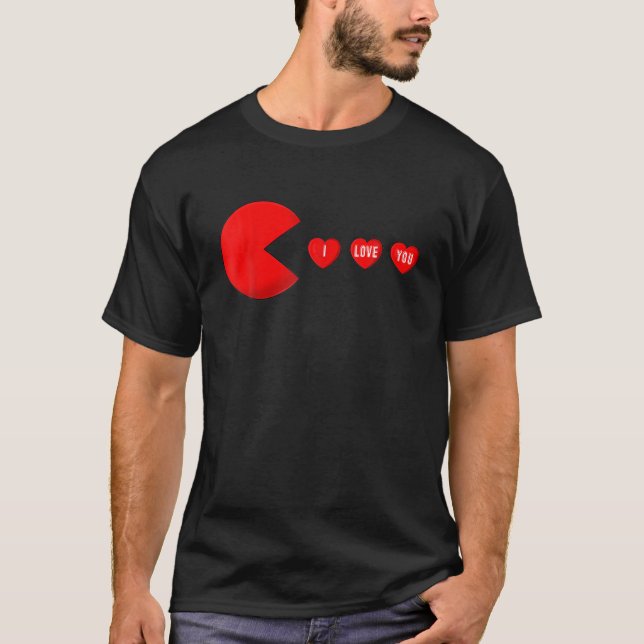 Camiseta Funny Valentine's Day Eating Hearts , Gamer Men Wo (Frente)