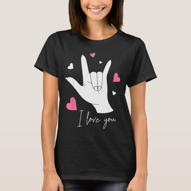 Camiseta Funny Valentines Day Heart I Love You Hand Sign La (Frente)