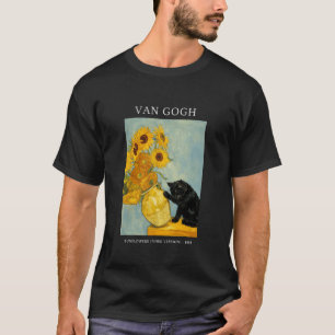 Camiseta Funny Van Gogh Gato Caprichoso com Vaso de Girassó