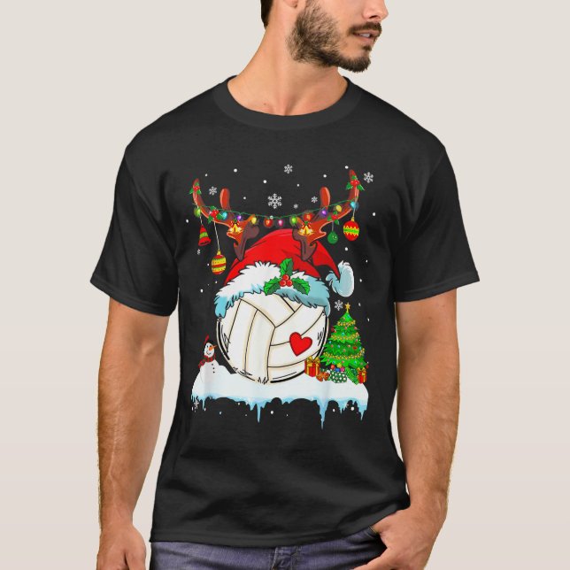 Camiseta Funny Volleyball Christmas Reindeer Santa Hat Ligh (Frente)