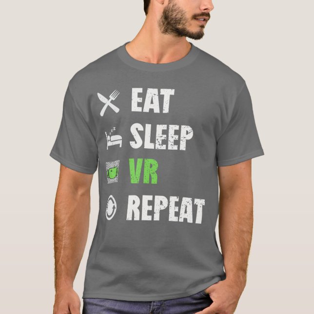 Camiseta Funny VR Gamer Virtual Reality Gaming Eat Sleep VR (Frente)