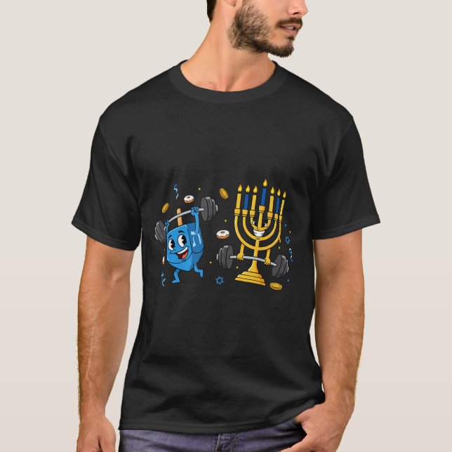 Camiseta Funny Weightlifting Gym Dreidel Menorah Hanukkah W (Frente)