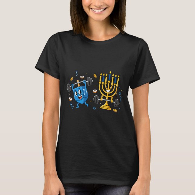 Camiseta Funny Weightlifting Gym Dreidel Menorah Hanukkah W (Frente)