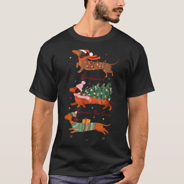Camiseta Funny Weiner Dog Dachshund Through The Snow Merry  (Frente)