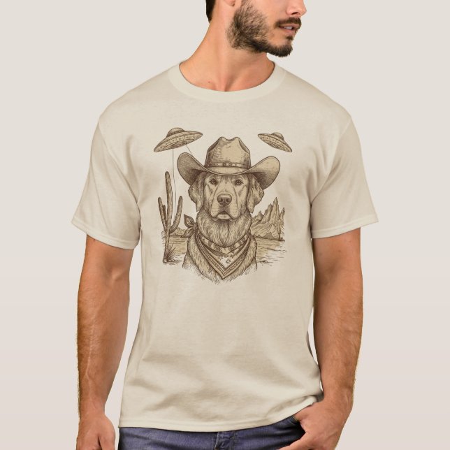 Camiseta Funny Western Alien UFO Dog (Frente)
