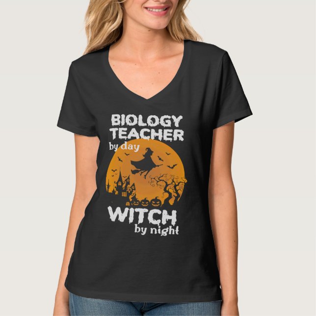 Camiseta Funny Witch Pumpkin Biology Teacher Halloween Cost (Frente)