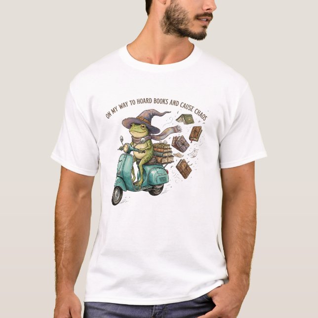 Camiseta Funny Wizard Frog Hoarding Books Reading (Frente)