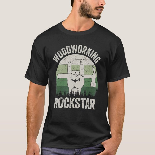 Camiseta Funny woodworking rockstar, carpenter, retro woodw (Frente)