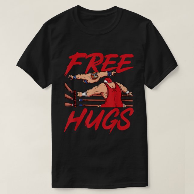 Camiseta Funny Wrestler Free Hugs Slam Joke (Frente do Design)