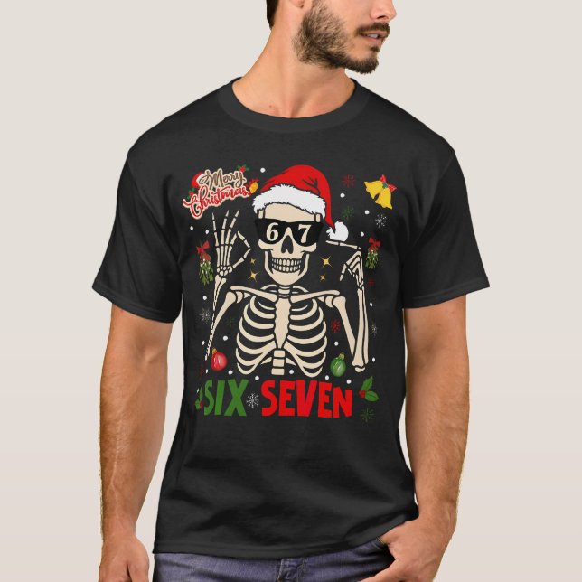 Camiseta Funny Xmas 67 Skeleton Six Seven Christmas Lights (Frente)