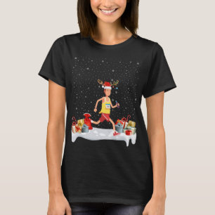 Camiseta Funny Xmas Lighting Reindeer Santa Hat Marathon Ch