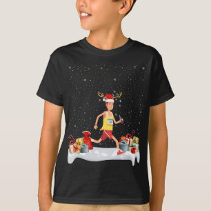 Camiseta Funny Xmas Lighting Reindeer Santa Hat Marathon Ch