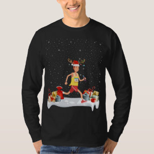 Camiseta Funny Xmas Lighting Reindeer Santa Hat Marathon Ch