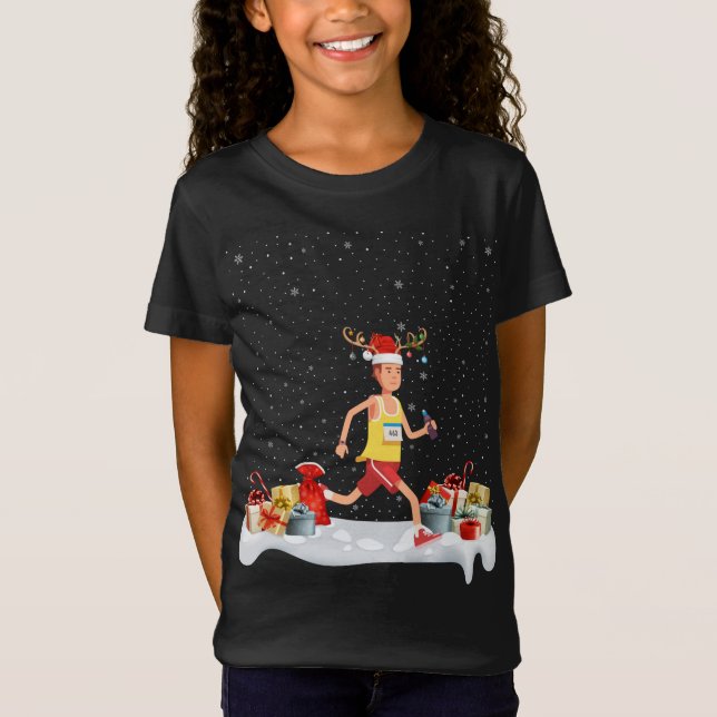 Camiseta Funny Xmas Lighting Reindeer Santa Hat Marathon Ch (Frente)
