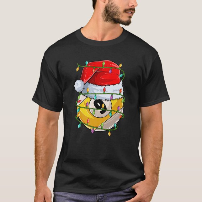 Camiseta Funny Xmas Lighting Santa Billiards 9 Ball Christm (Frente)