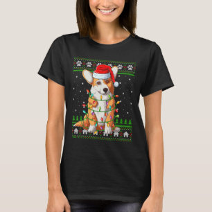 Camiseta Funny Xmas Lighting Santa Hat Ugly Welsh Corgi Chr