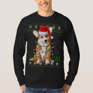 Camiseta Funny Xmas Lighting Santa Hat Ugly Welsh Corgi Chr