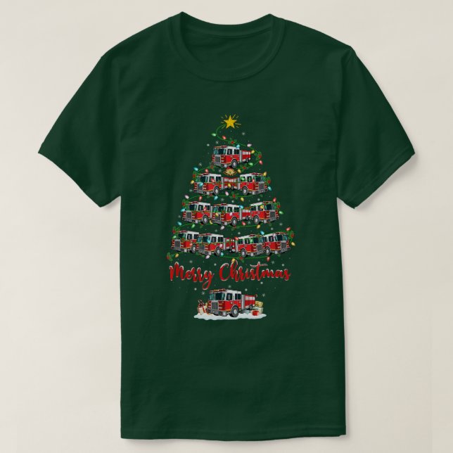Camiseta Funny Xmas Lighting Santa Hfire Engine Christma (Frente do Design)