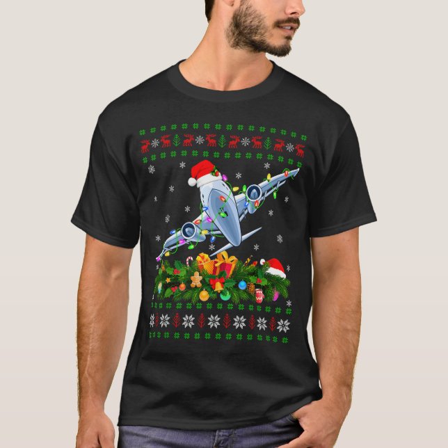 Camiseta Funny Xmas Lighting Tree Santa Ugly Airplane Chris (Frente)