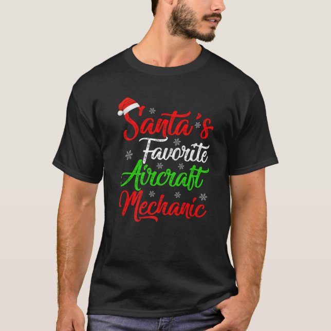 Camiseta Funny Xmas Papai noel Mecânico Favorito de Aeronav (Frente)