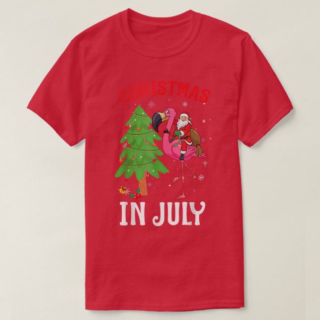 Camiseta Funny Xmas Santa Flamingo Christmas In July  (Frente do Design)
