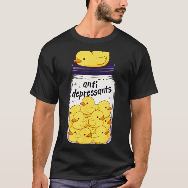 Camiseta Funny Yellow Duck Anti Depressant Jar Zoo Boys Gir (Frente)