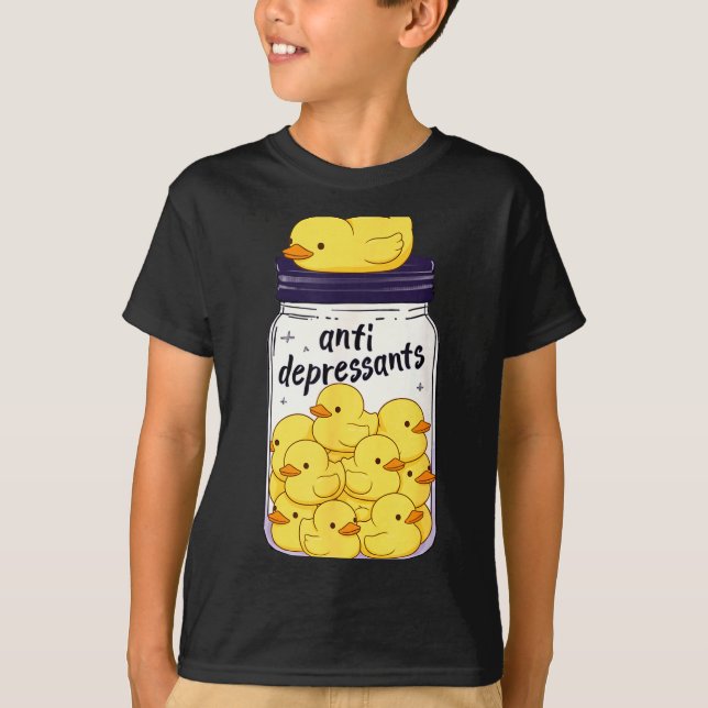 Camiseta Funny Yellow Duck Anti Depressant Jar Zoo Boys Gir (Frente)