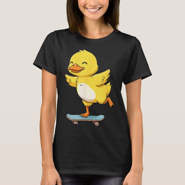 Camiseta Funny Yellow Duck Skater Skateboard Ballerina Zoo  (Frente)