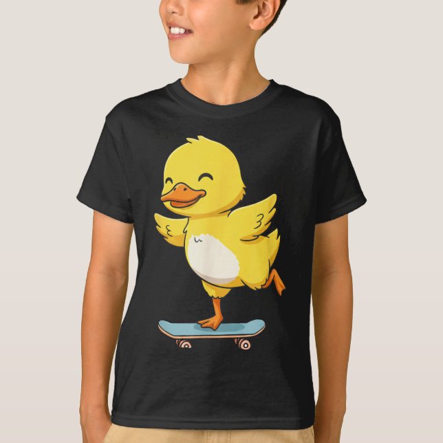 Camiseta Funny Yellow Duck Skater Skateboard Ballerina Zoo  (Frente)