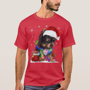 Camiseta Funny Yorkshire Terrier Dog Árvore Luzes de Natal