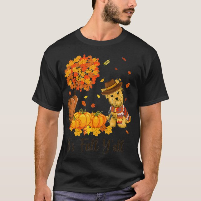 Camiseta Funny Yorkshire Terrier Yorkie Dog Autumn (Frente)